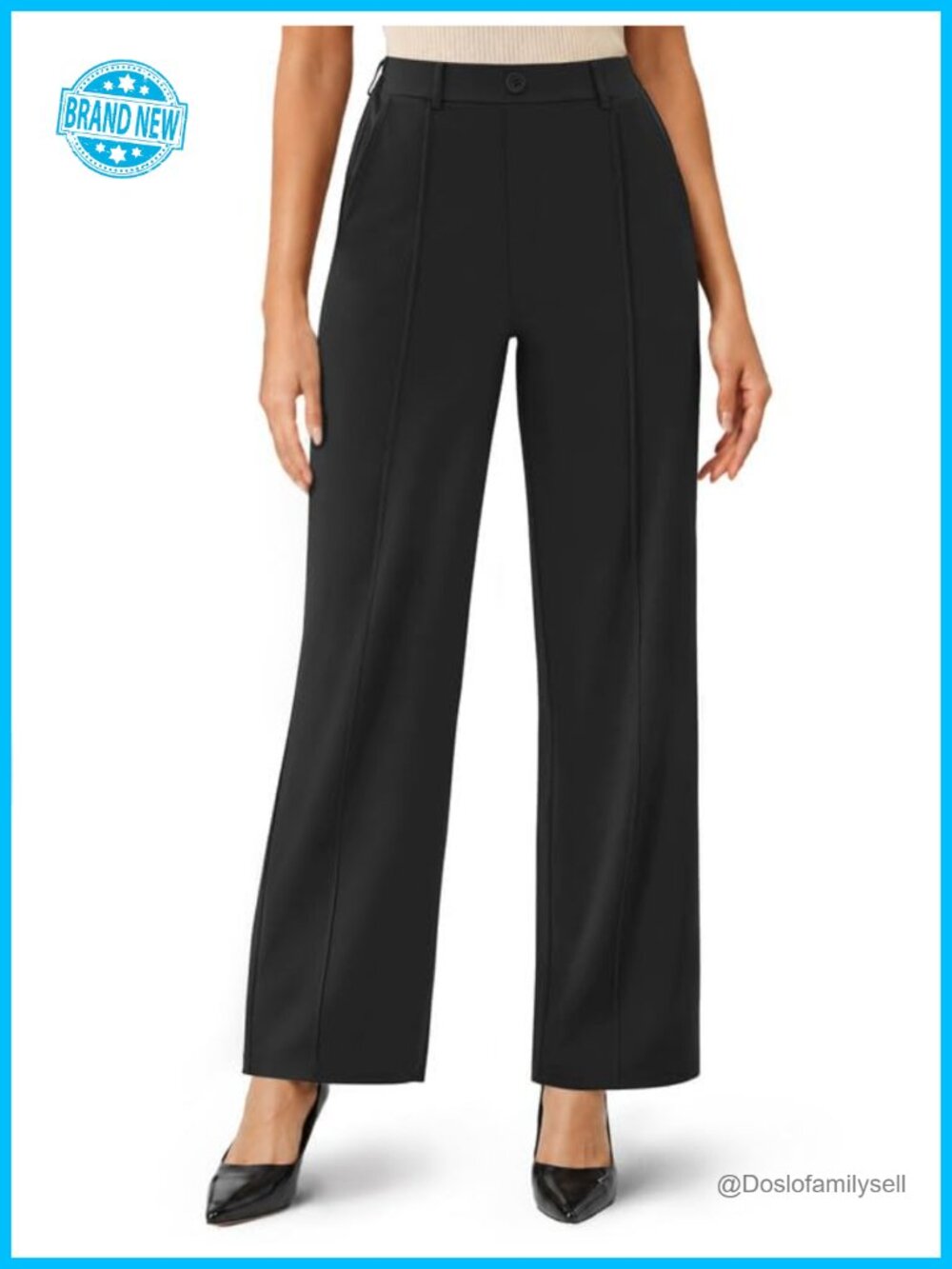 Wide Leg Dress Pants Pull On High Rise Stretch Work Business Casual
